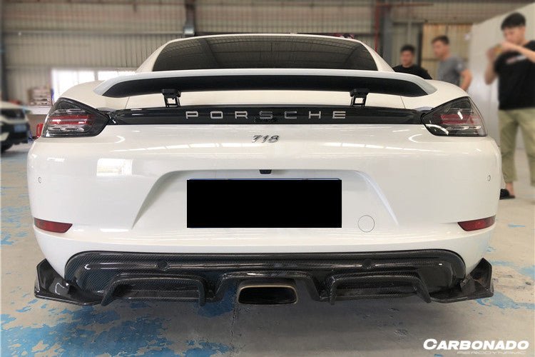 2017 - 2023 Porsche 718 Cayman & Boxster AM Style Carbon Fiber Rear Lip with Caps